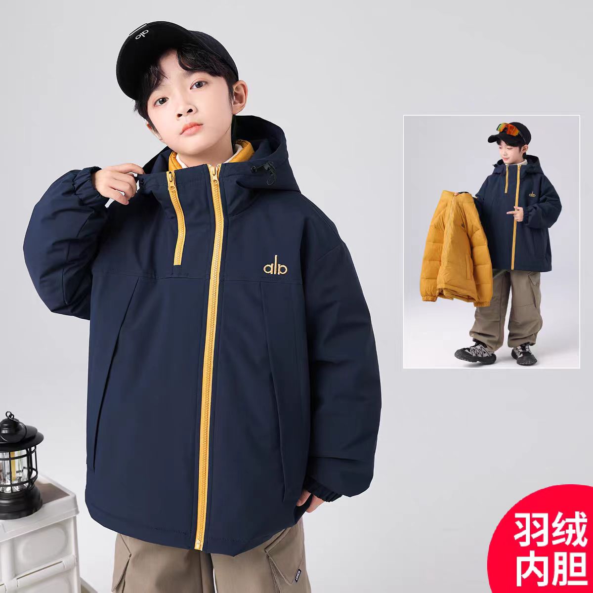 男童新款冬季加厚羽绒服冲锋衣