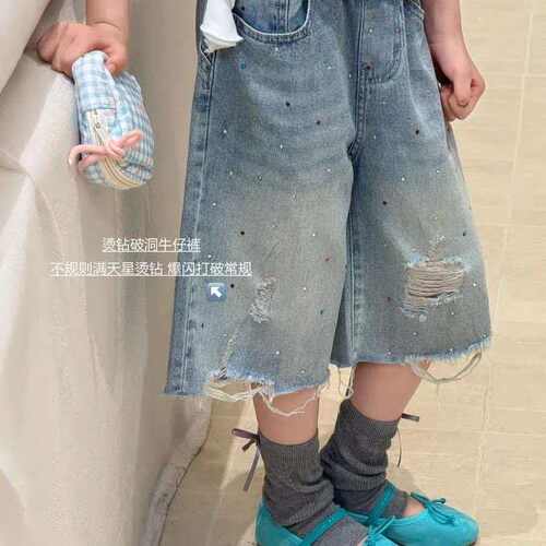 女童新款夏季牛仔烫钻