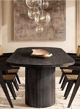 美式乡村RH实木长方形餐桌法式别墅高级感家用圆桌小户型定制家具