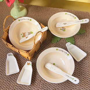 原创四叶草小狗宠物碗陶瓷罐头勺拌饭勺子湿粮狗狗食盆喝水碗猫咪