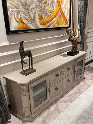 美式乡村建筑复兴客厅电视柜艺术复古做旧橡木雕花地柜