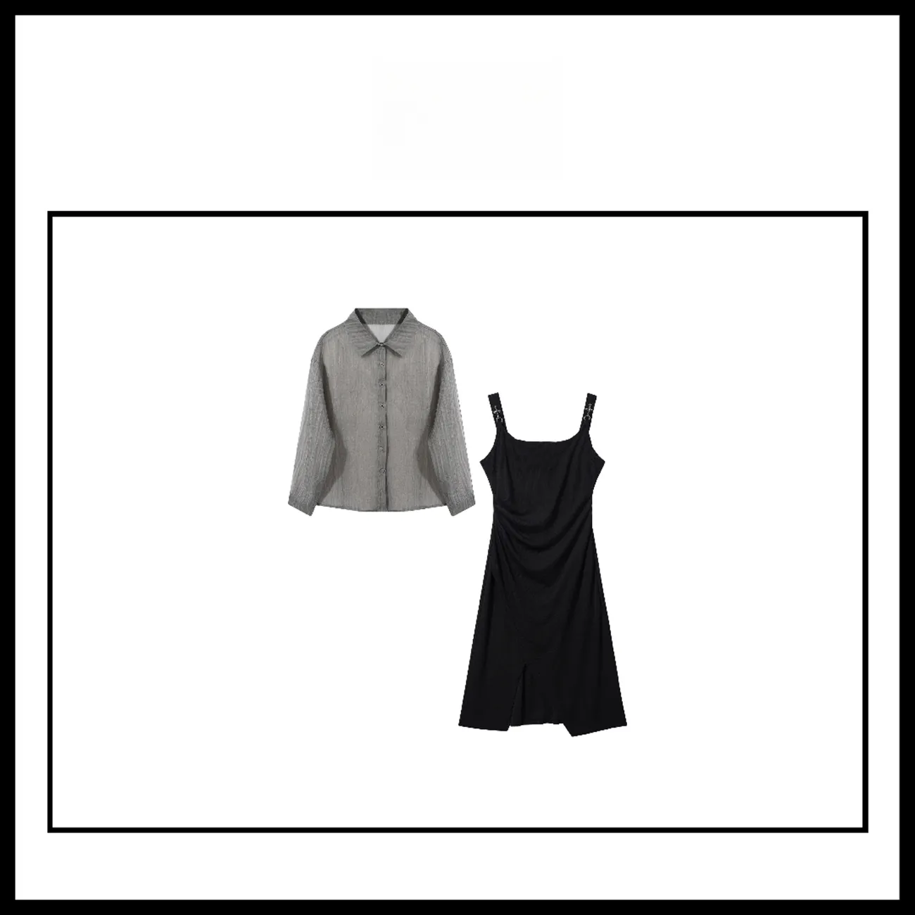 灰黑色吊带连衣裙套装 简约时尚女装 D5F36020A