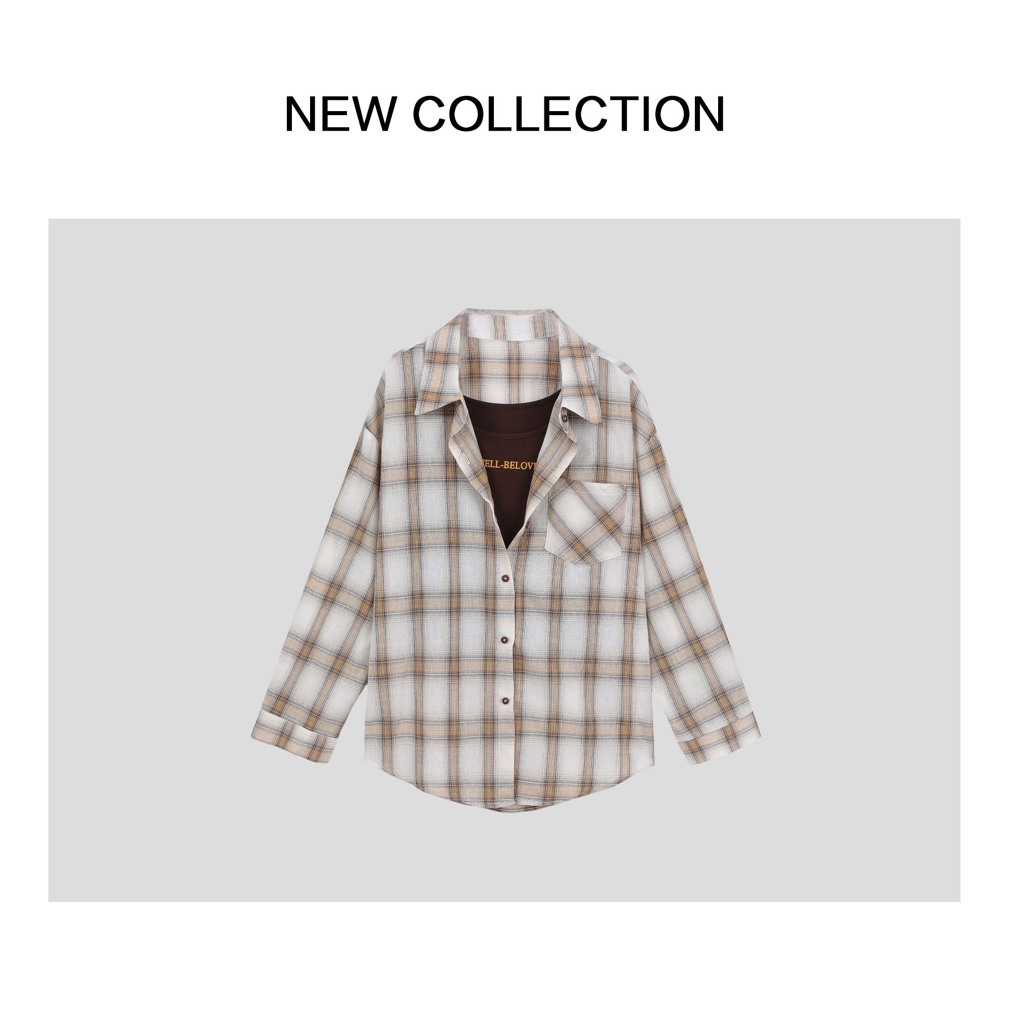 百搭显瘦外穿慵懒风宽松格子衬衫 C1536031S-6031