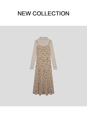 优雅复古蝴蝶印花不对称连衣裙 L1F58017