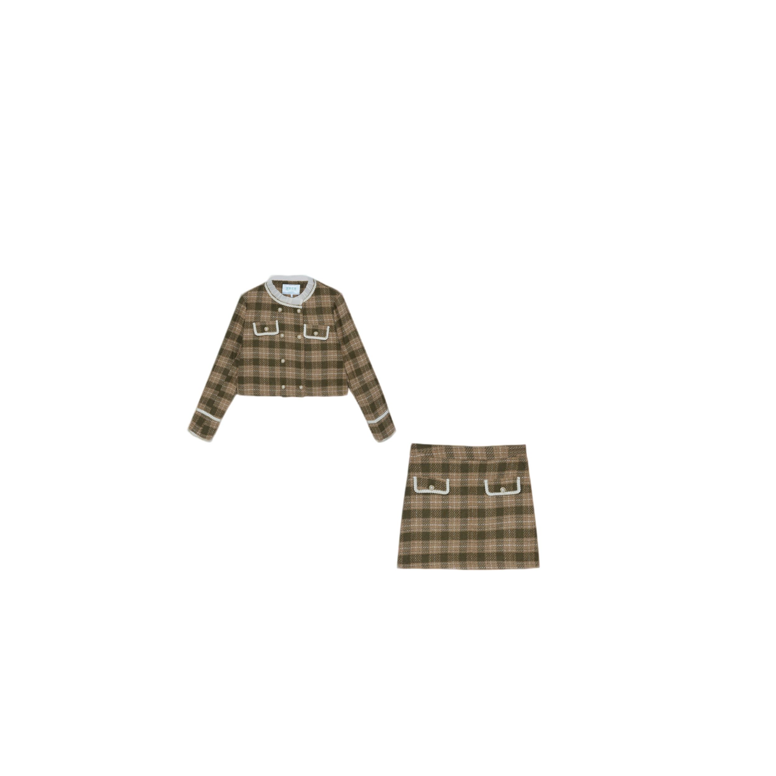 格子图案气质短外套和短裙套装D1F58020-8020