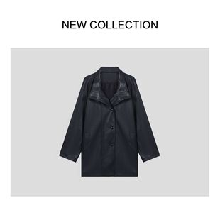 F1538006黑色翻领中长款风衣-8006