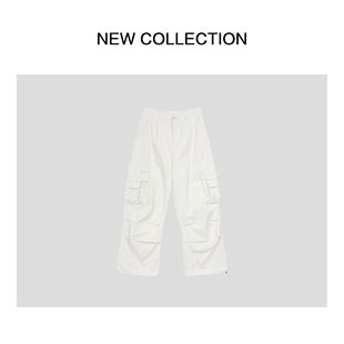 K1516053B 新款 白色宽松女款 休闲裤 6053 潮酷风多袋工装