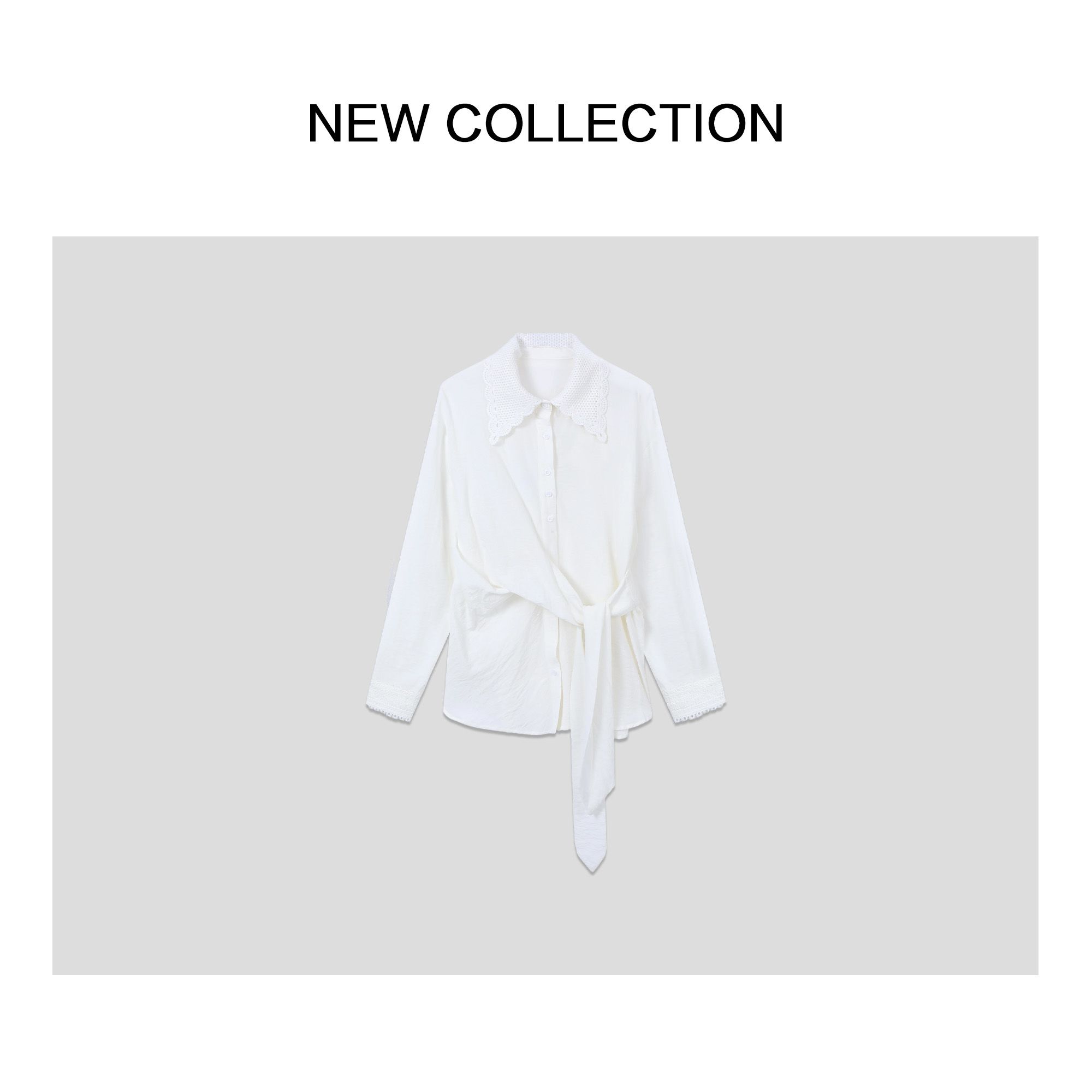 百搭白色修身系带衬衫 C1538011-8011