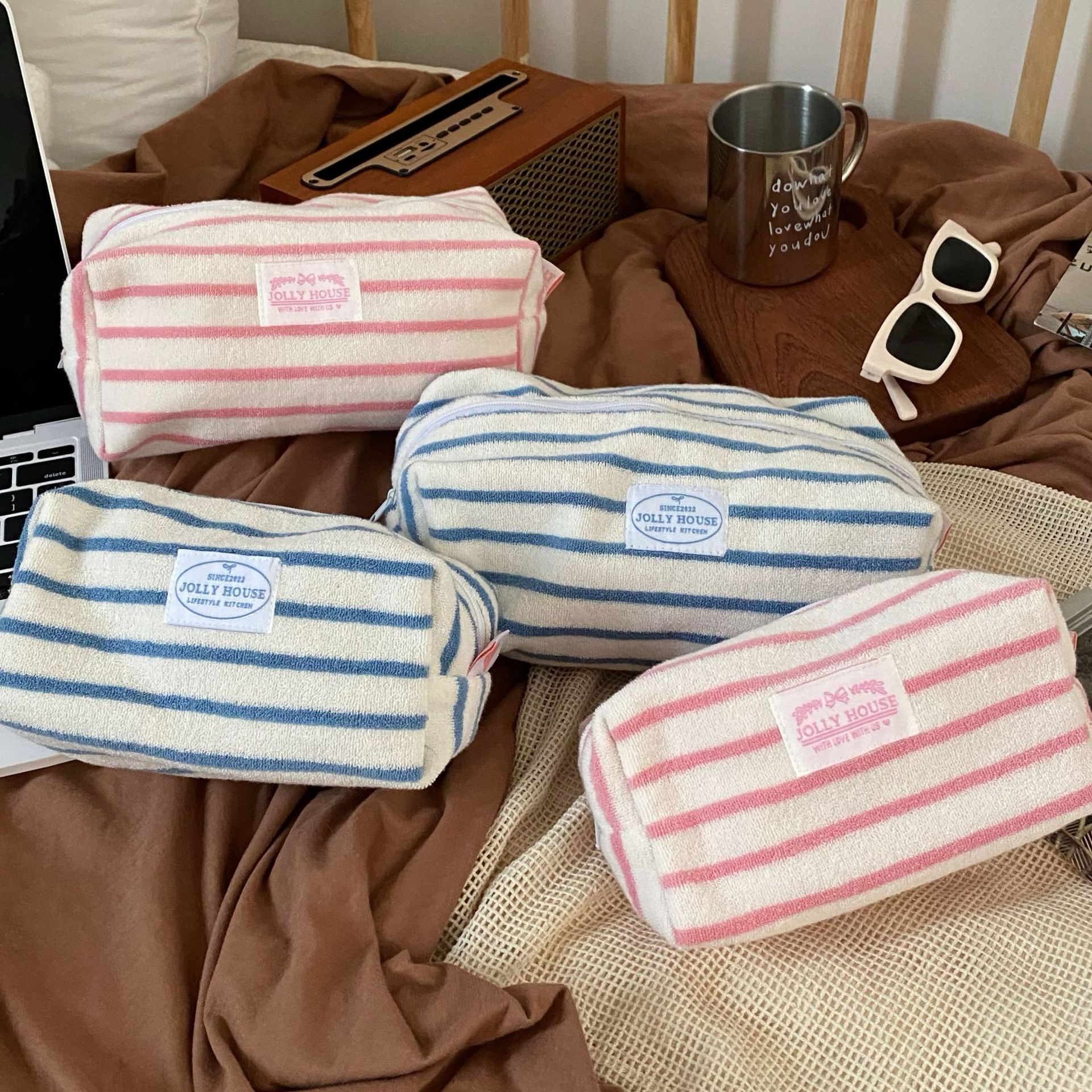 ins韩系毛巾料化妆包女便