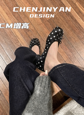 真丝缎面~5CM粗跟波点分趾鞋女春夏新款猪蹄鞋浅口芭蕾玛丽珍单鞋