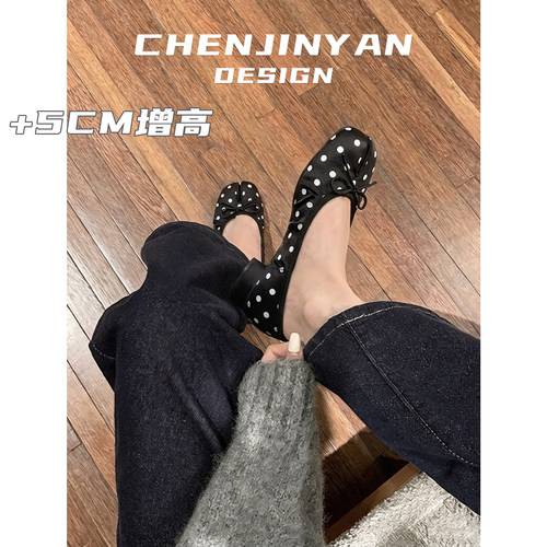 真丝缎面~5CM蝴蝶结波点分趾单鞋