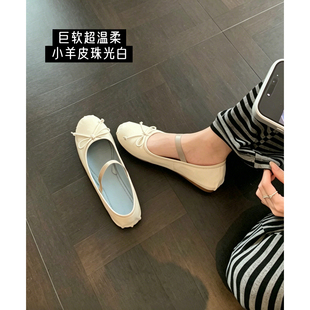 小羊皮！内增高玛丽珍单鞋女2026年夏季新款圆头平底蝴蝶结芭蕾鞋