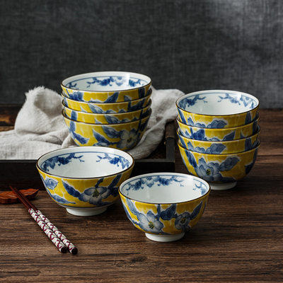 日本进口美浓陶瓷餐碗 日式釉下彩米饭碗5个套装 团购礼品