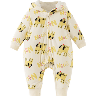 棉店婴儿棉服连体衣冬季保暖连帽哈衣爬服秋冬拉链棉袄宝宝冬装