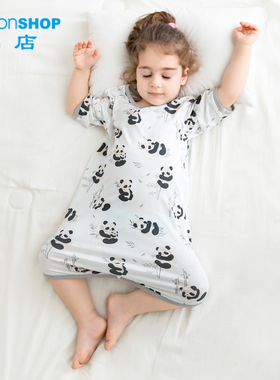 宝宝睡衣春夏薄款抗菌熊猫睡裙防踢女童空调服七分袖婴儿睡袍秋季