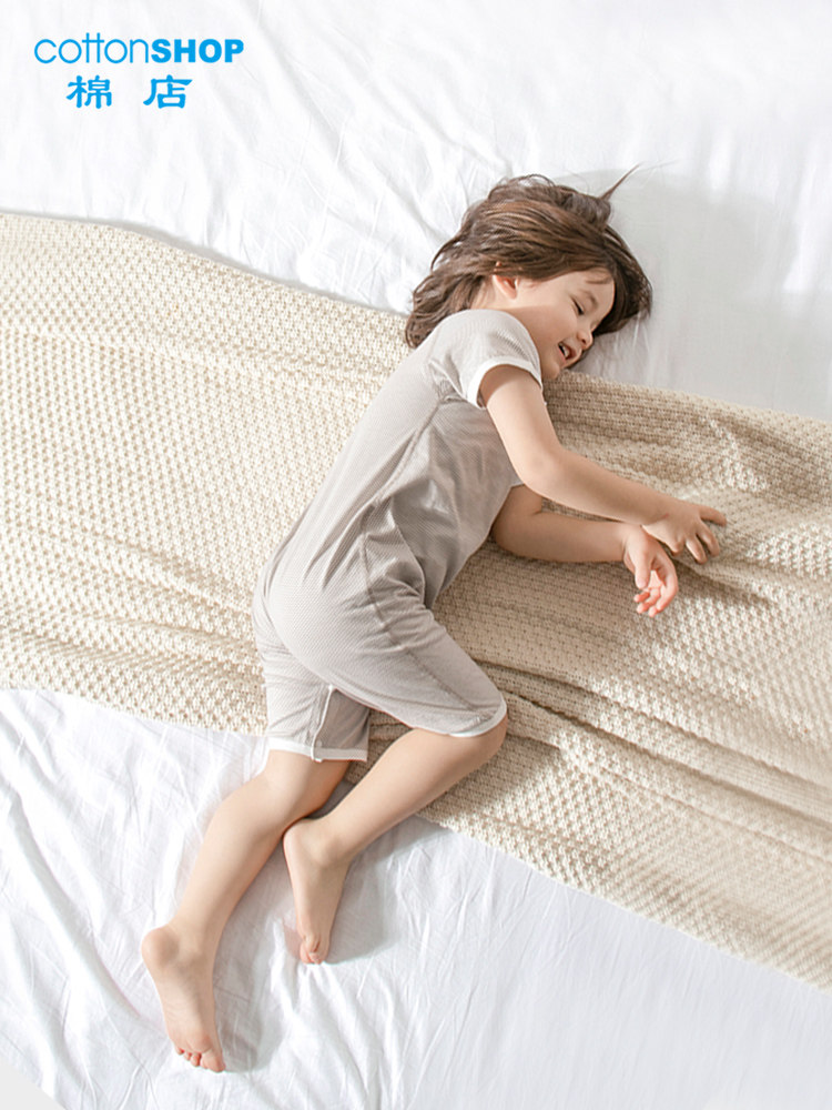 [WHILE STOCKS LAST] COTTON SHOP CHILDRENS SHORT-SLEEVED ONE-PIECE PAJAMAS SUMMER