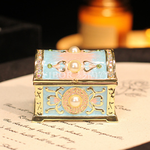 金属珐琅首饰盒复古风创意宝箱造型家居戒指盒小众设计求婚礼物