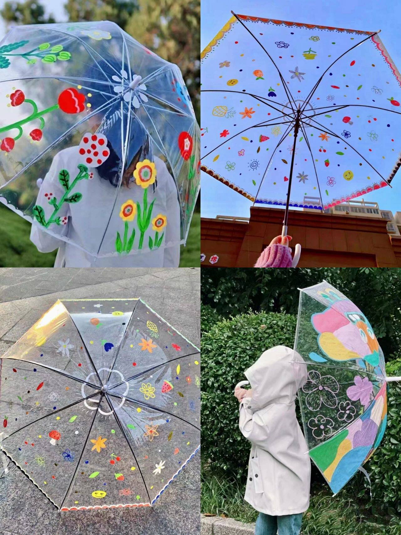儿童绘画用diy透明雨伞手绘空白色幼儿园手工涂鸦色彩绘网红小伞