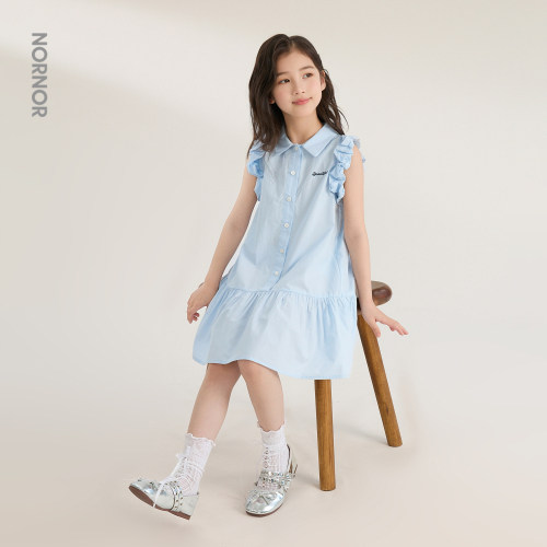 NORNOR女童纯棉凉感衬衫连衣裙