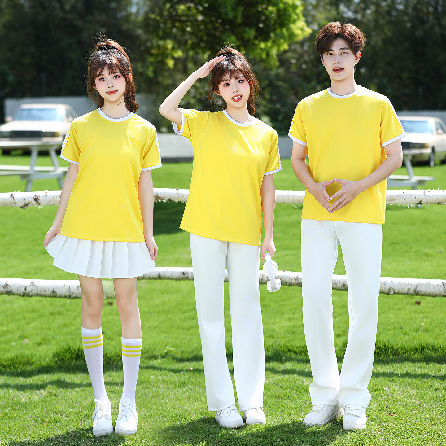 黄色啦啦队演出服学生运动会开幕式表演服装男女团体健美操表演服