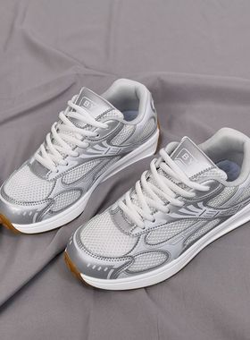 ins黑色轻便运动鞋女 潮2025春秋网面新款老爹鞋透气情侣跑步鞋男