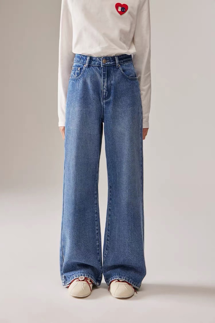 25七夕周年系列水洗刺绣牛仔裤女儿童秋季直筒百搭裤子