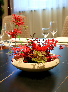 酒店餐桌花摆花餐厅包厢圆桌花转盘中间仿真花摆件桌面假花花艺