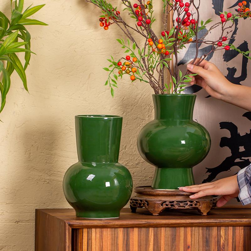 景德镇中式琅绿糖果器型系列高温陶瓷花瓶水培插花干花摆件