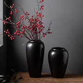 景德镇高温陶瓷光滑面黑色水培花瓶插花家居摆件干花陶罐