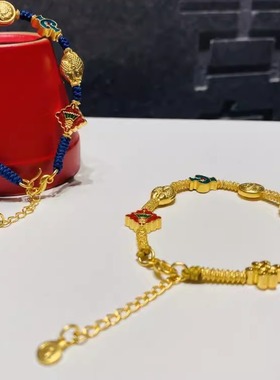 三千年珠宝 黄金手链古法金 八宝手串 足金