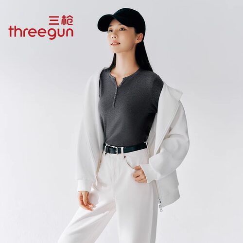 三枪新品纤条抗菌棉女衫百搭休闲打底衫时尚长袖可外穿保暖上衣秋