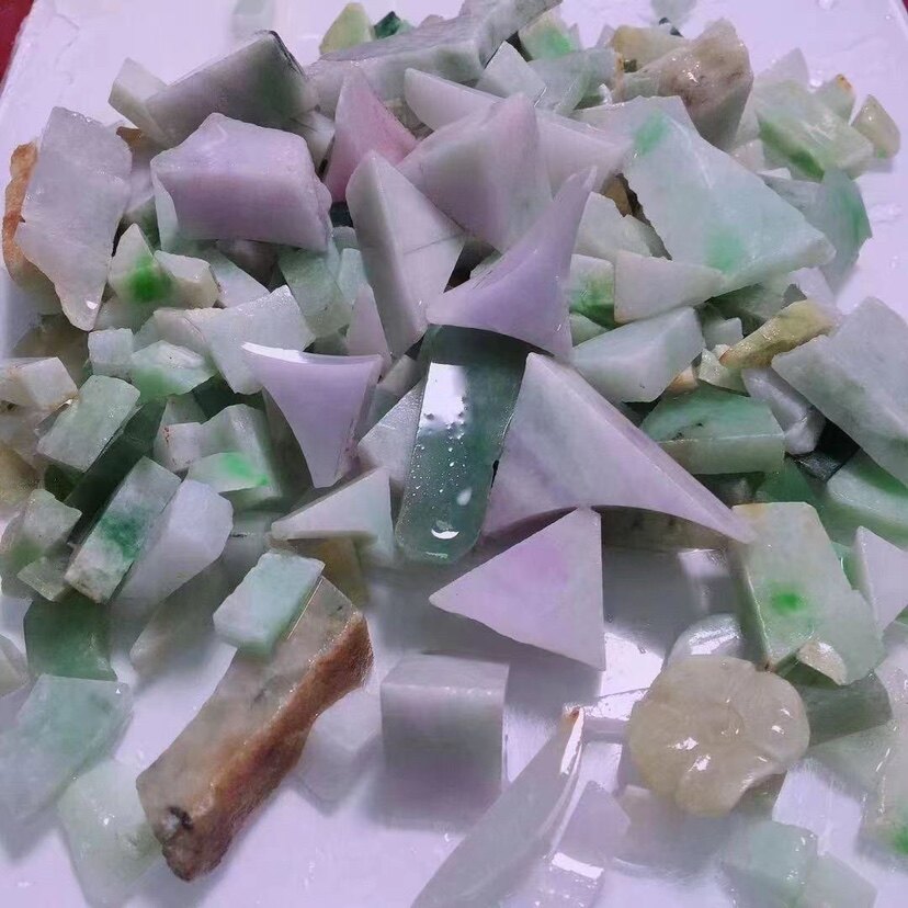 翡翠冰糯种飘花碎料高端缅甸下角料练手料原石明料直播间链接