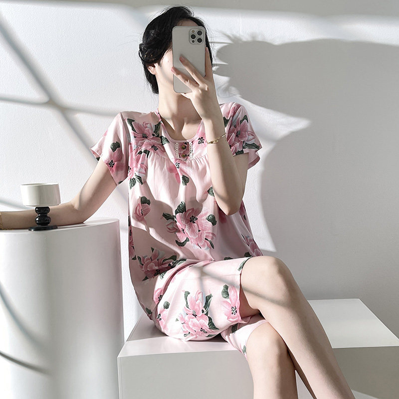 带胸垫睡衣女夏短袖七分裤