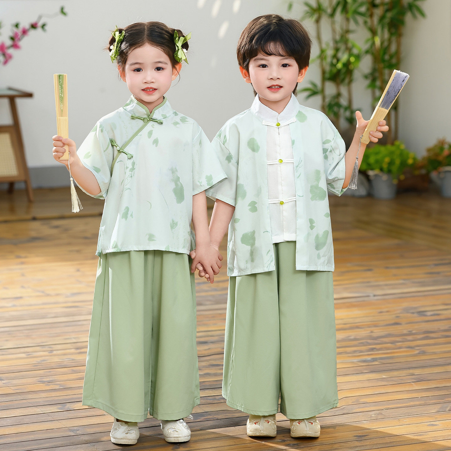 汉服男童小学生国学服装女童中国风古装开笔礼书童朗诵儿童演出服