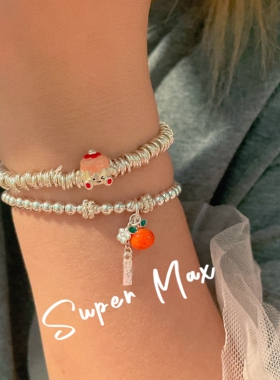 Super max原创小众设计纯银s925素银心想事成橙小花银珠叠戴手链