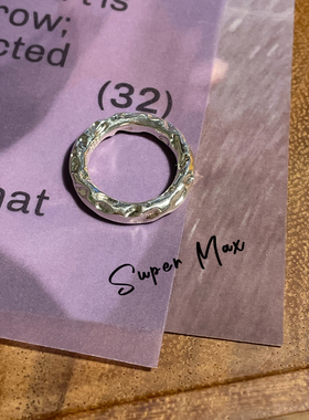 韩国东大门s925纯银重工设计款闭口锤纹宽质感戒指叠戴小众