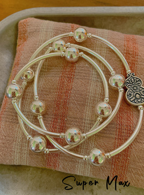 重工925纯银手工磨砂手链银圈