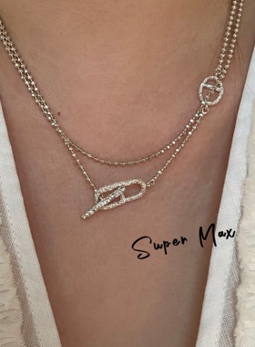 韩国东大门925纯银小众设计切面珠珠爆闪猪鼻子双层叠戴ins项链