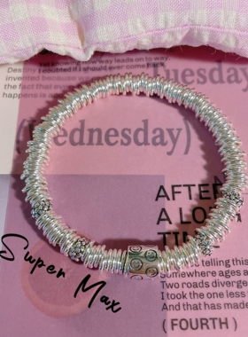 原创设计S925纯银实心双层重工小众 笑脸银圈叠戴盘缠手链