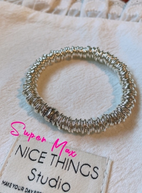 原创S925纯银小众设计简约锤纹锆石路路通重工银圈盘缠叠戴手链