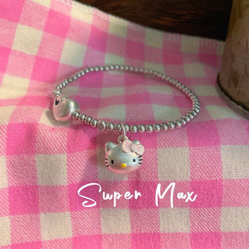 Super max原创小众设计纯银s925足银999复古做旧银珠猫咪叠戴手链