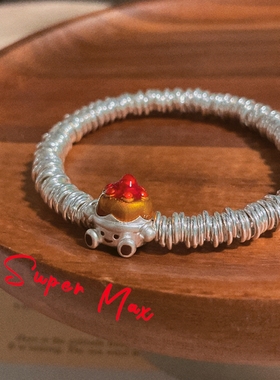 supermax 原创小众设计S925纯银实心双层 银圈蛋糕笑脸盘缠手链