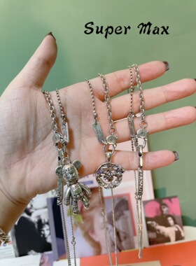 韩国东大门s925纯银重工不规则涂鸦笑脸大熊不对称INS毛衣项链