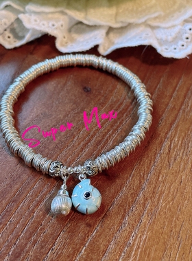 SUPERMAX原创小众设计S925重工实心银圈双层海螺贝壳盘缠叠戴手链