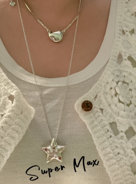 韩国东大门人气925纯银miss银饰哑光星星彩锆石幸运项链叠戴女