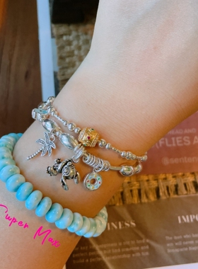 super max 原创设计S925纯银夏日可爱史迪仔甜甜圈椰树米珠手链女