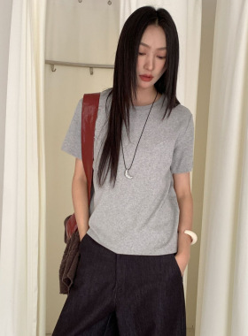 6UP早秋韩系极简纯色棉T恤短袖广州13行新款多色百搭上衣女50099