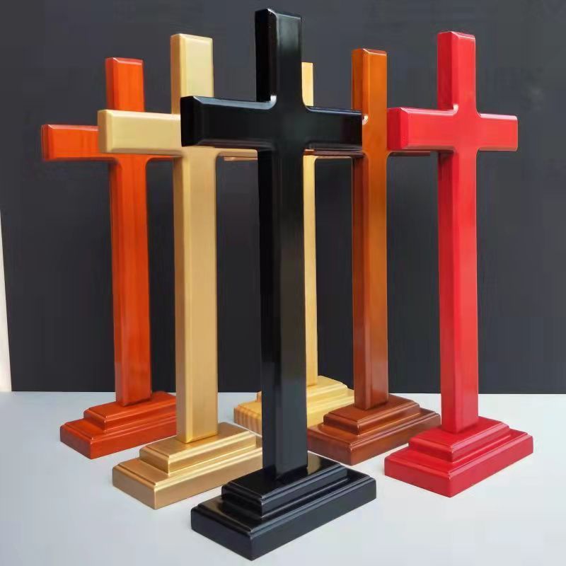 新款实木底座十字架摆件