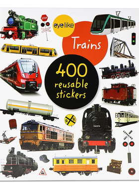 Eyelike Stickers系列火车主题贴纸书 英文原版 Eyelike Stickers Trains 平装 400色彩鲜艳的贴纸 幼儿启蒙认知交通工具书Workman