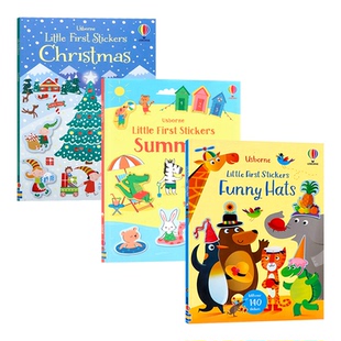 Usborne出品夏天圣诞节趣味帽子3册 英文原版 Little First Stickers Summer Christmas Funny Hats 幼儿趣味益智启蒙贴纸书平装